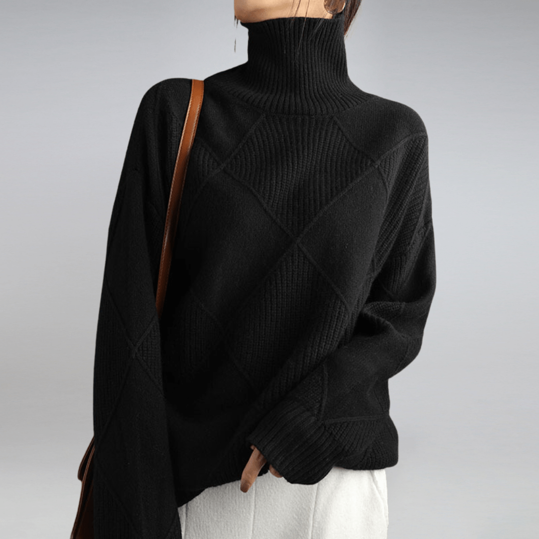 Elena women's cashmere roll-neck sweater in Black – view 5