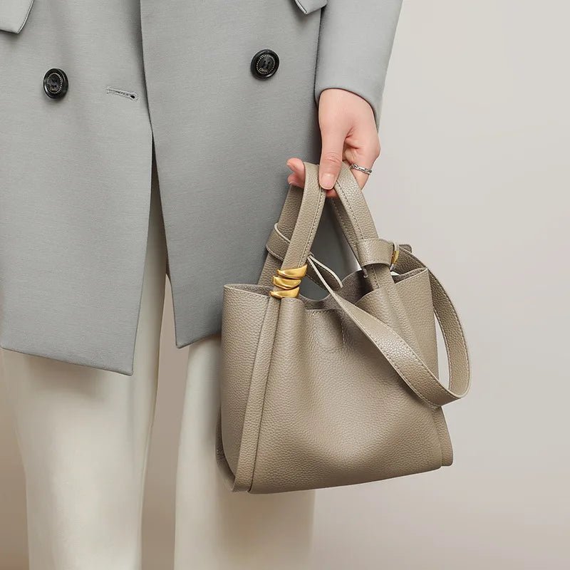 Genuine leather bucket shoulder bag in Grey – view 7