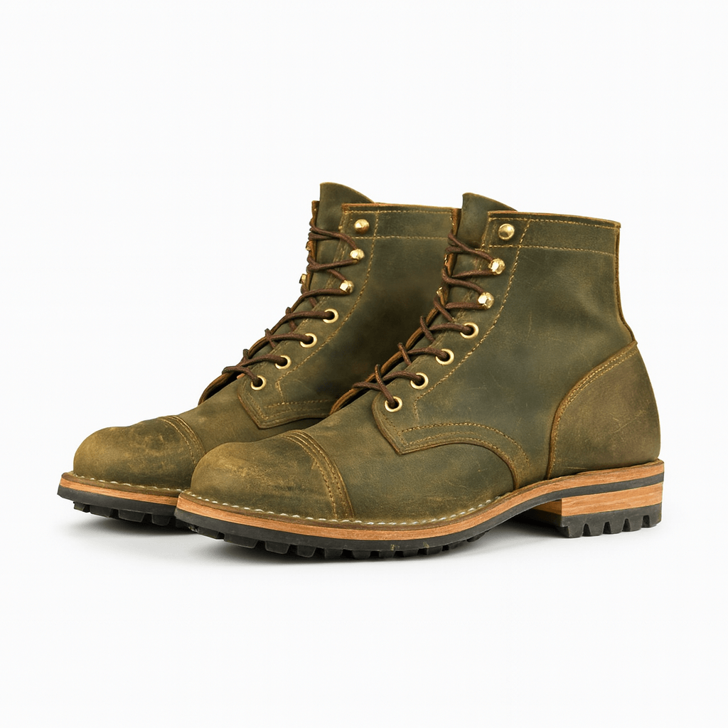 Men's lace-up leather ankle boots in Green – view 5