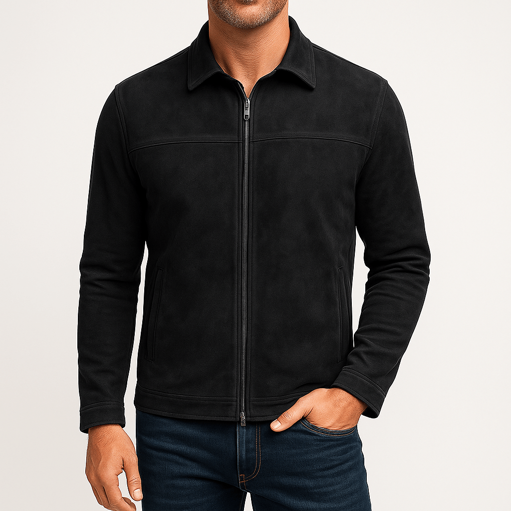Men's leather jacket with zip front in Black – view 3