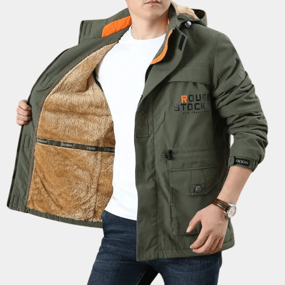 Men's lightweight cargo summer jacket in Dark Green – view 3