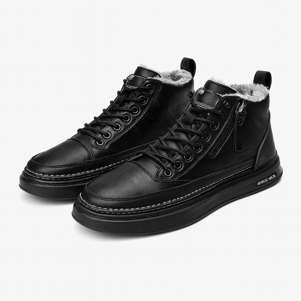 Men's lined winter ankle boots with side zip in Black