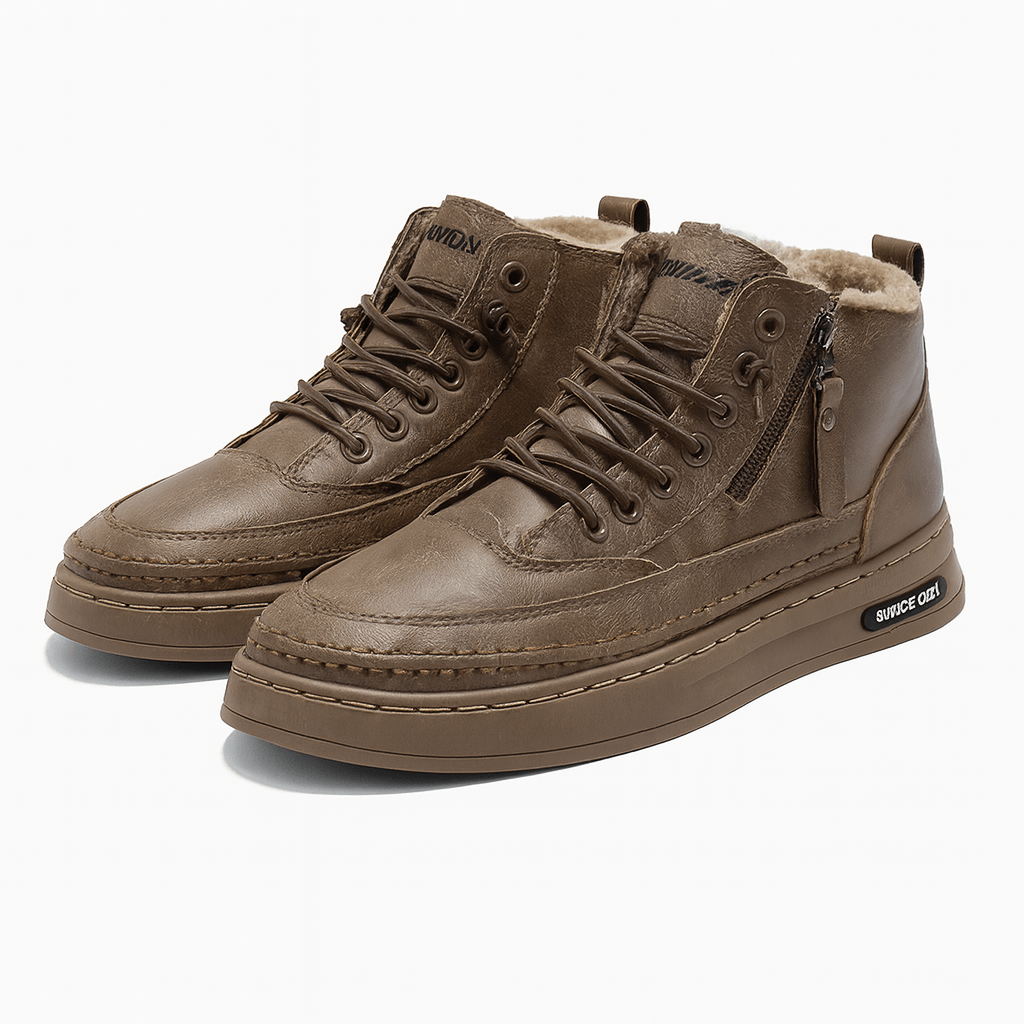 Men's lined winter ankle boots with side zip in Camel – view 4