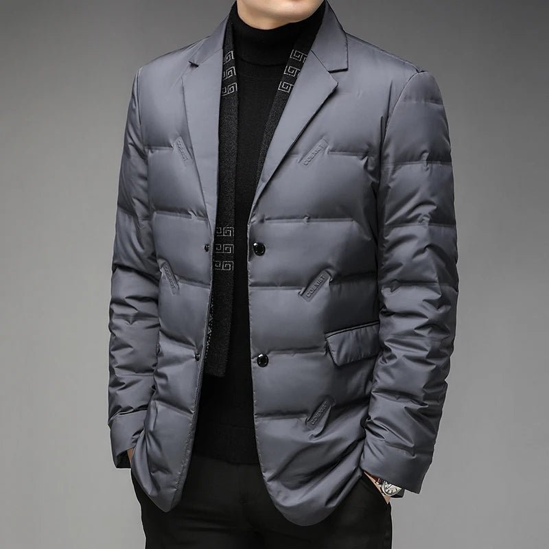 Men's winter down jacket with detachable collar in Grey – view 4
