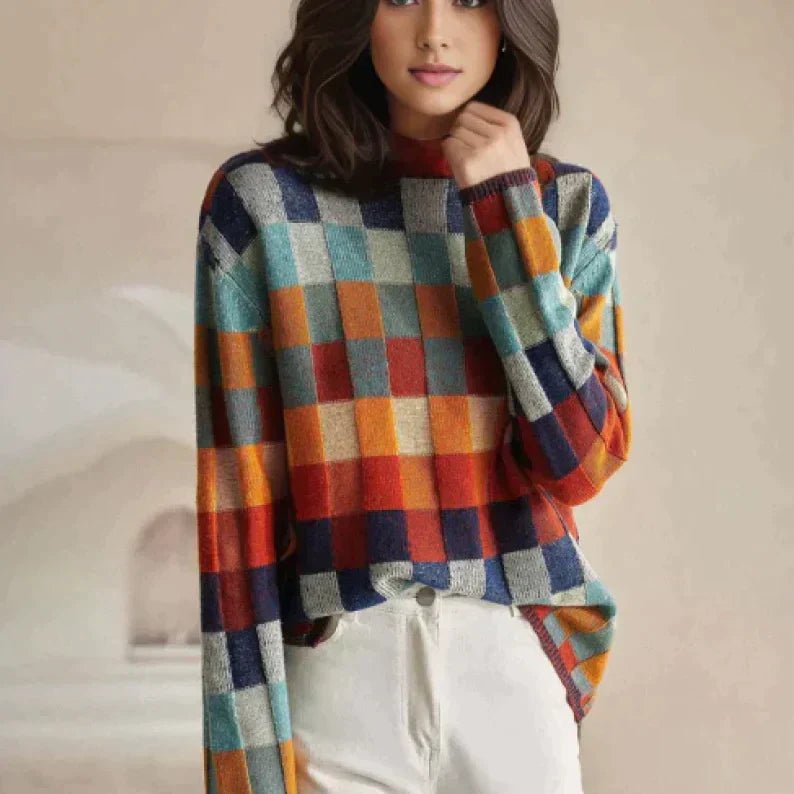 Patchwork cashmere roll-neck sweater