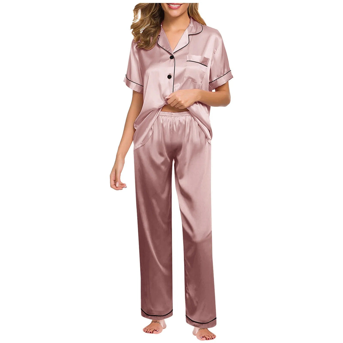 Seraphina women's satin silk pyjamas in Pink – view 12