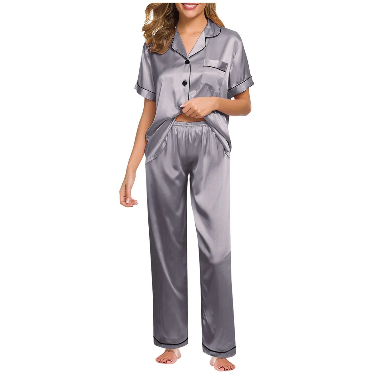 Seraphina women's satin silk pyjamas in Silver – view 14