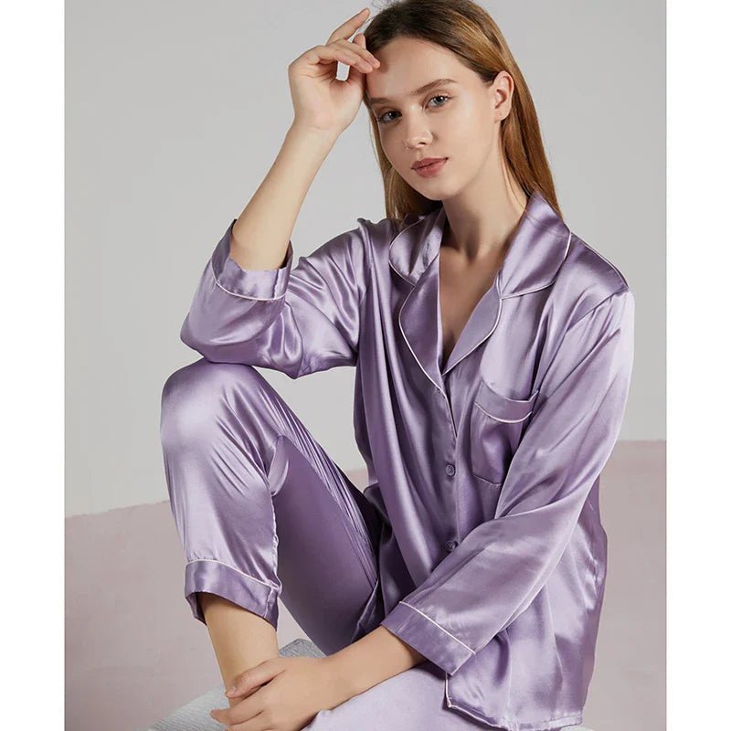 Vivienne women's pure silk pyjamas in Purple – view 9