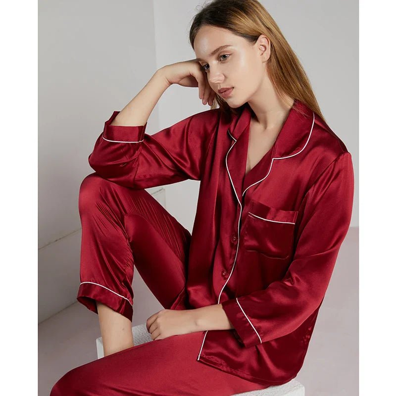 Vivienne women's pure silk pyjamas in Red – view 7
