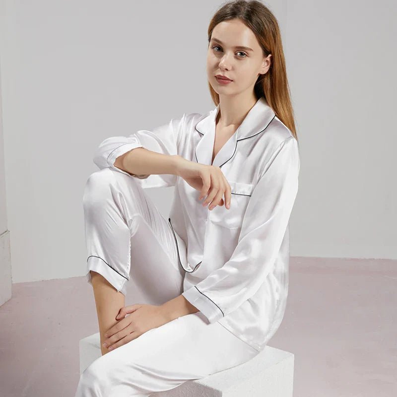 Vivienne women's pure silk pyjamas in White – view 14