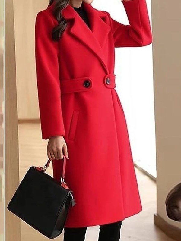 Women's belted wool winter coat in Red – view 6