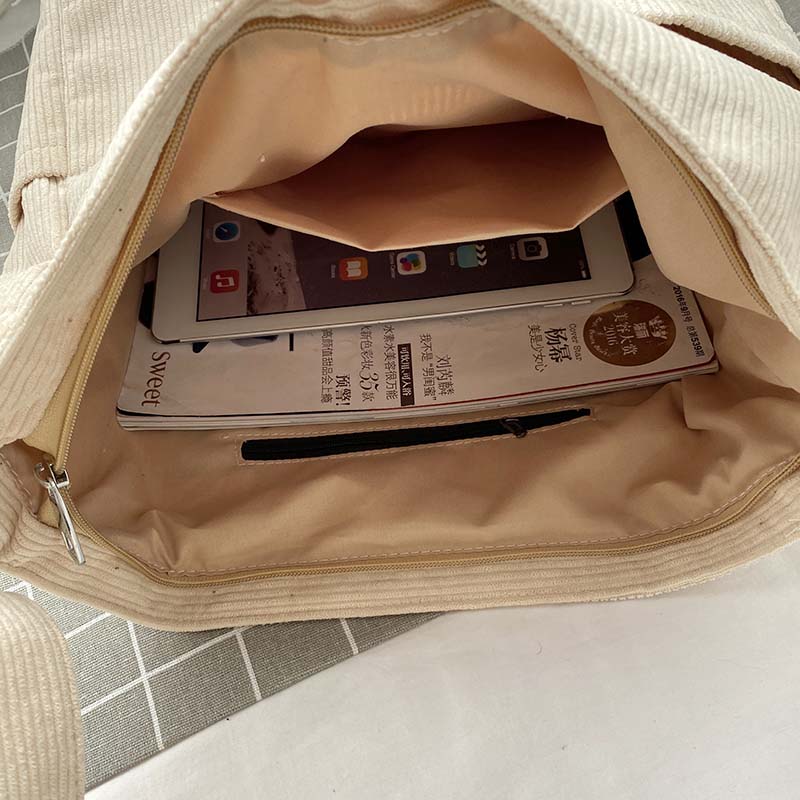 Women's canvas shoulder bag with corduroy details – view 7
