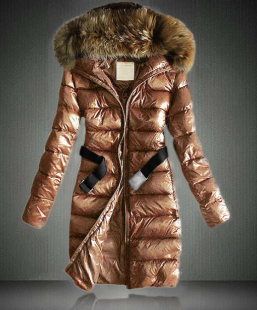 Women's down jacket with fur collar in Champagne