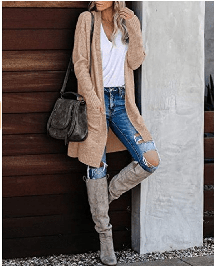 Women's knitted sweater in Khaki