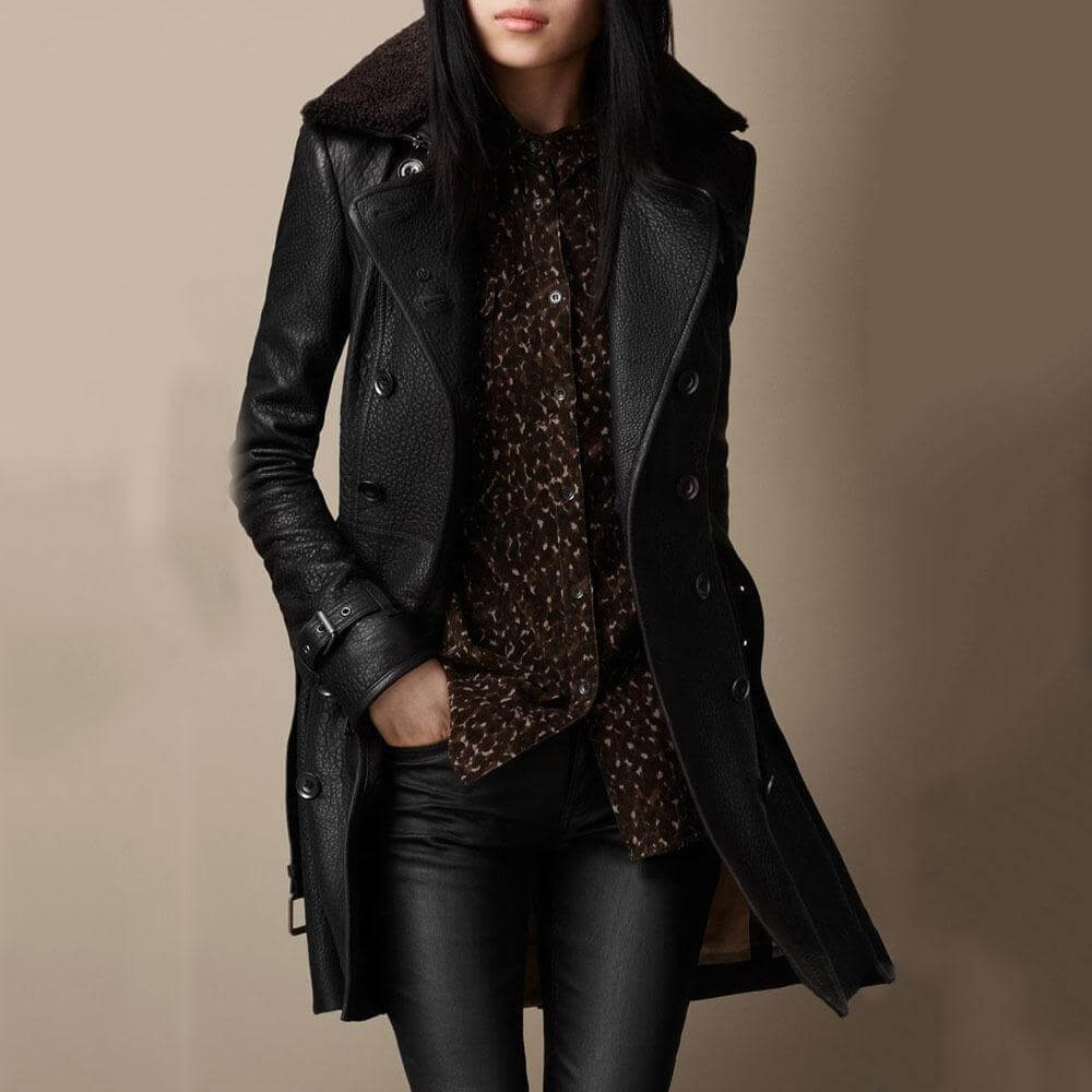Women's leather winter jacket in Black