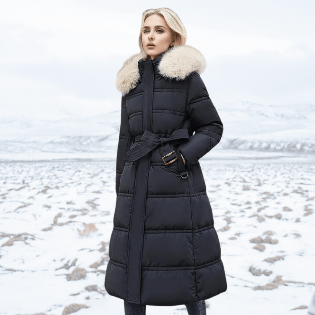 Women's winter coat in Black with Beige Collar – view 6