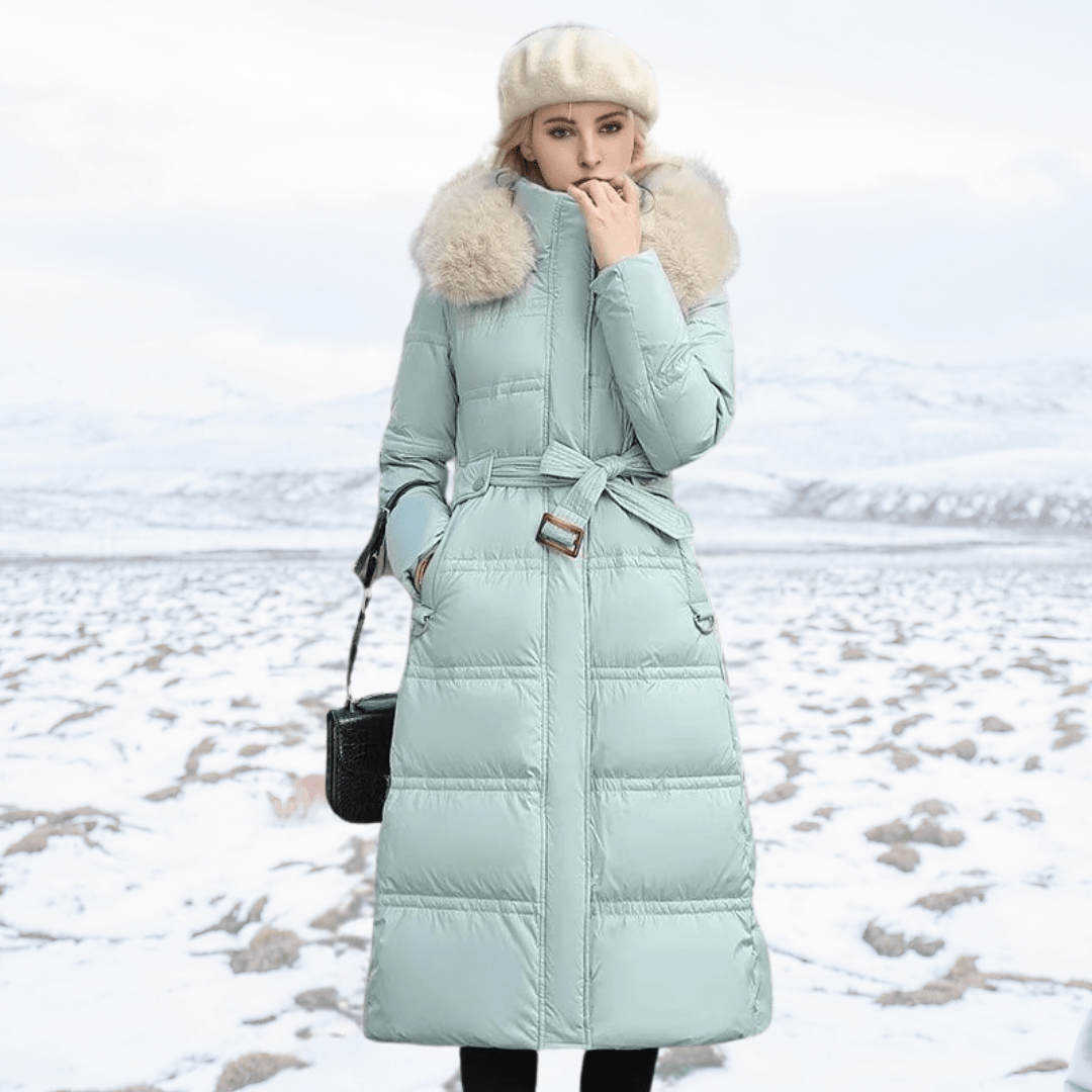 Women's winter coat in Blue with Beige Collar – view 7