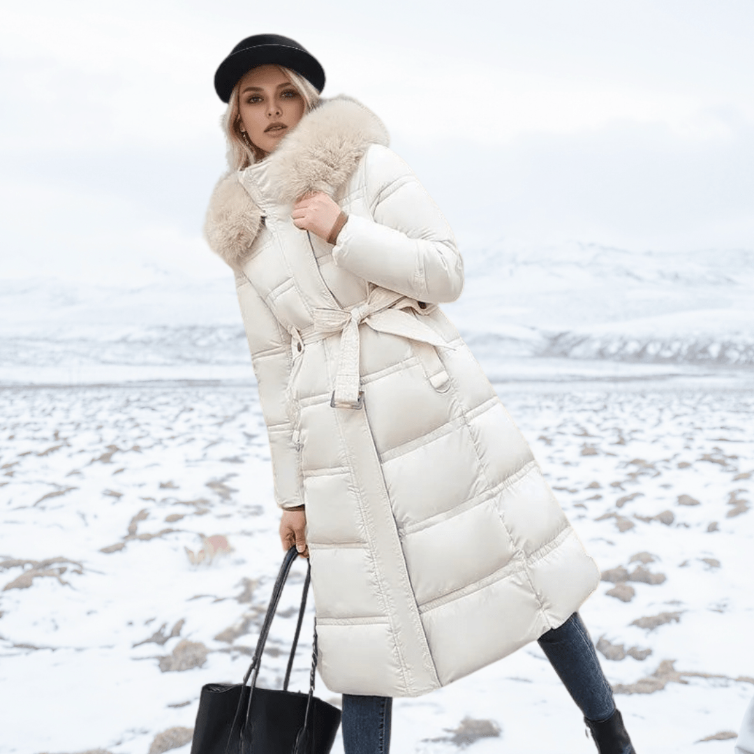 Women's winter coat in White with Beige Collar – view 8