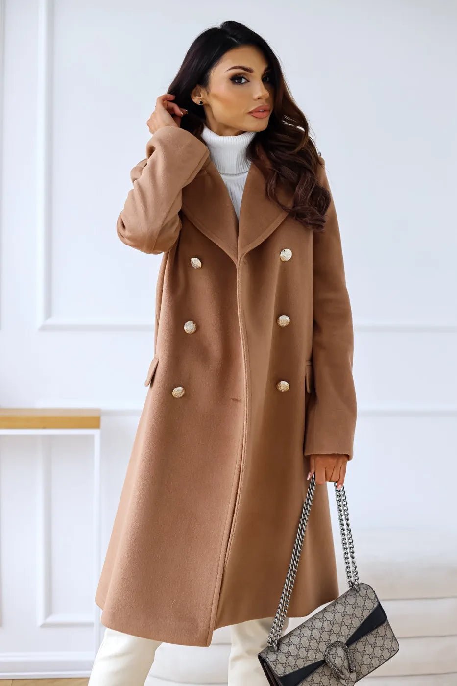 Women's winter trench coat in Khaki – view 9