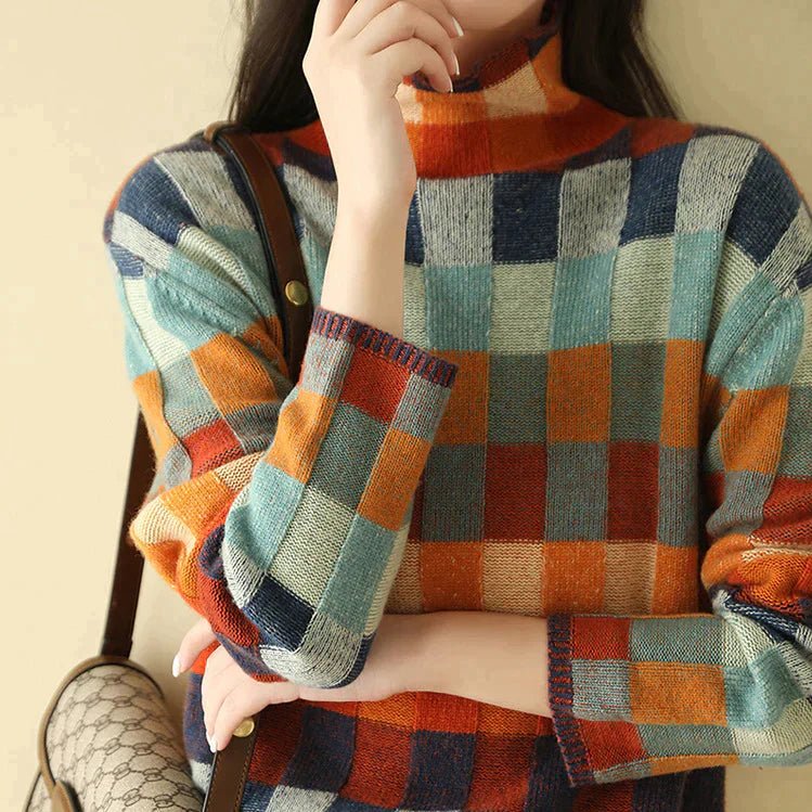 Patchwork Rullekrave Sweater – Kreativt Design og Luksuriøs Komfort - My Store