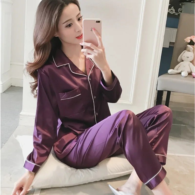 Aurora Satin Silke Pyjamas til Kvinder – Luksuriøs Komfort og Elegance - My Store