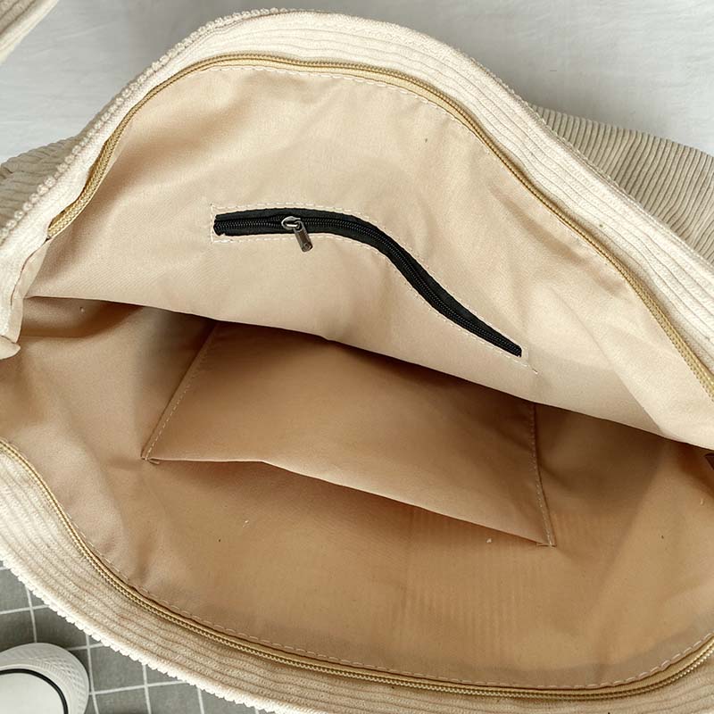 Skuldertaske til dame i canvas med corduroy detaljer - My Store