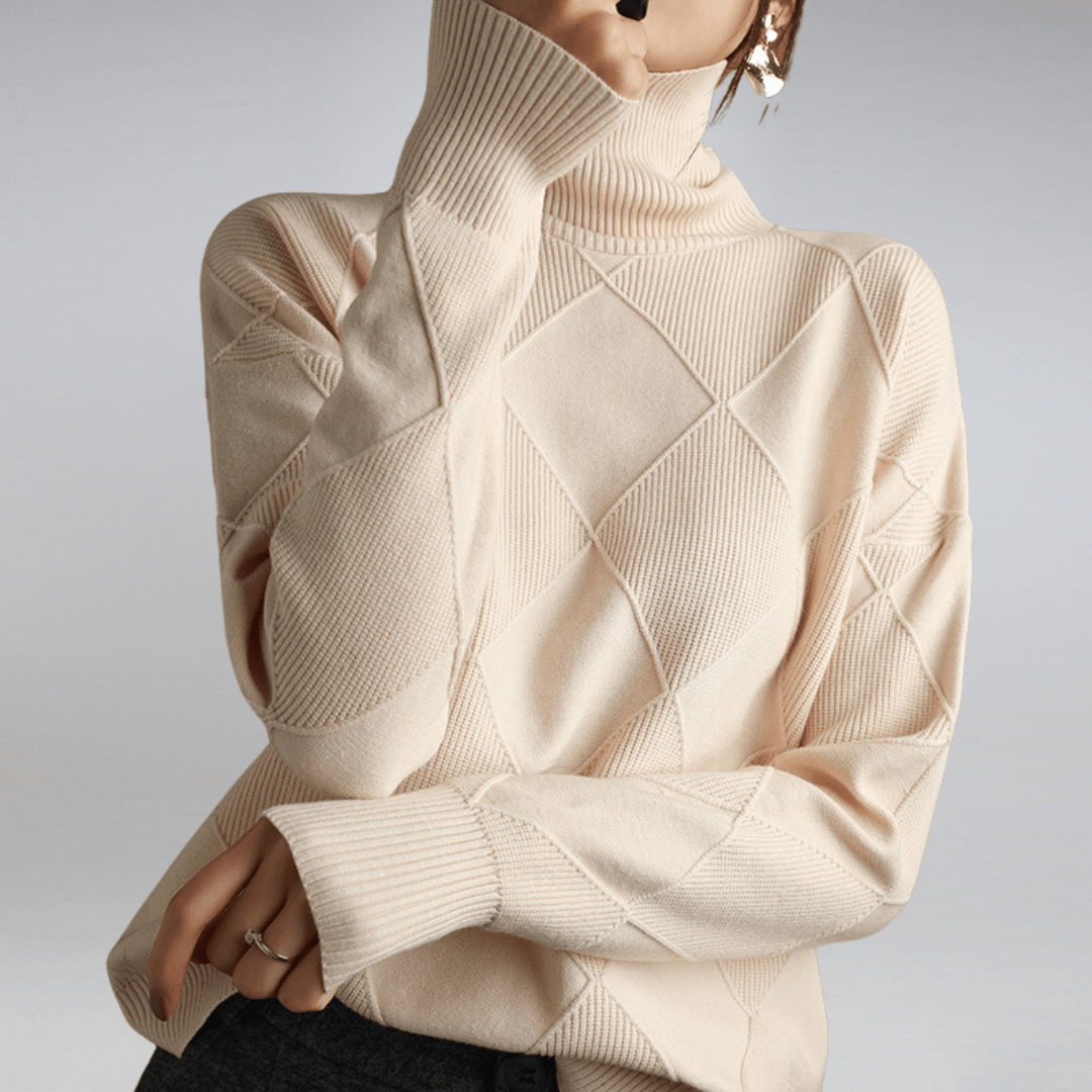 Elena women's cashmere roll-neck sweater in Beige – view 2