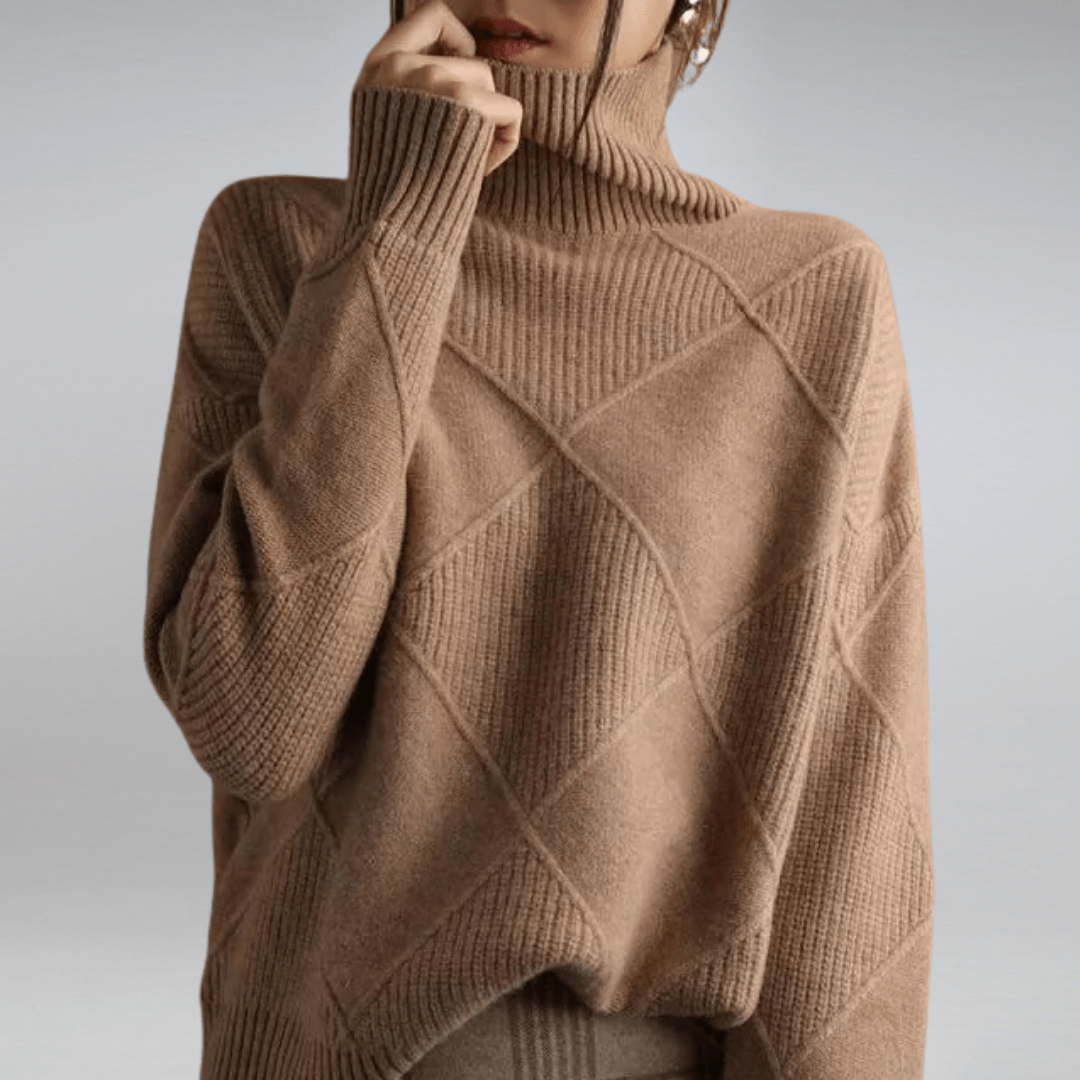 Elena women's cashmere roll-neck sweater in Brown – view 6