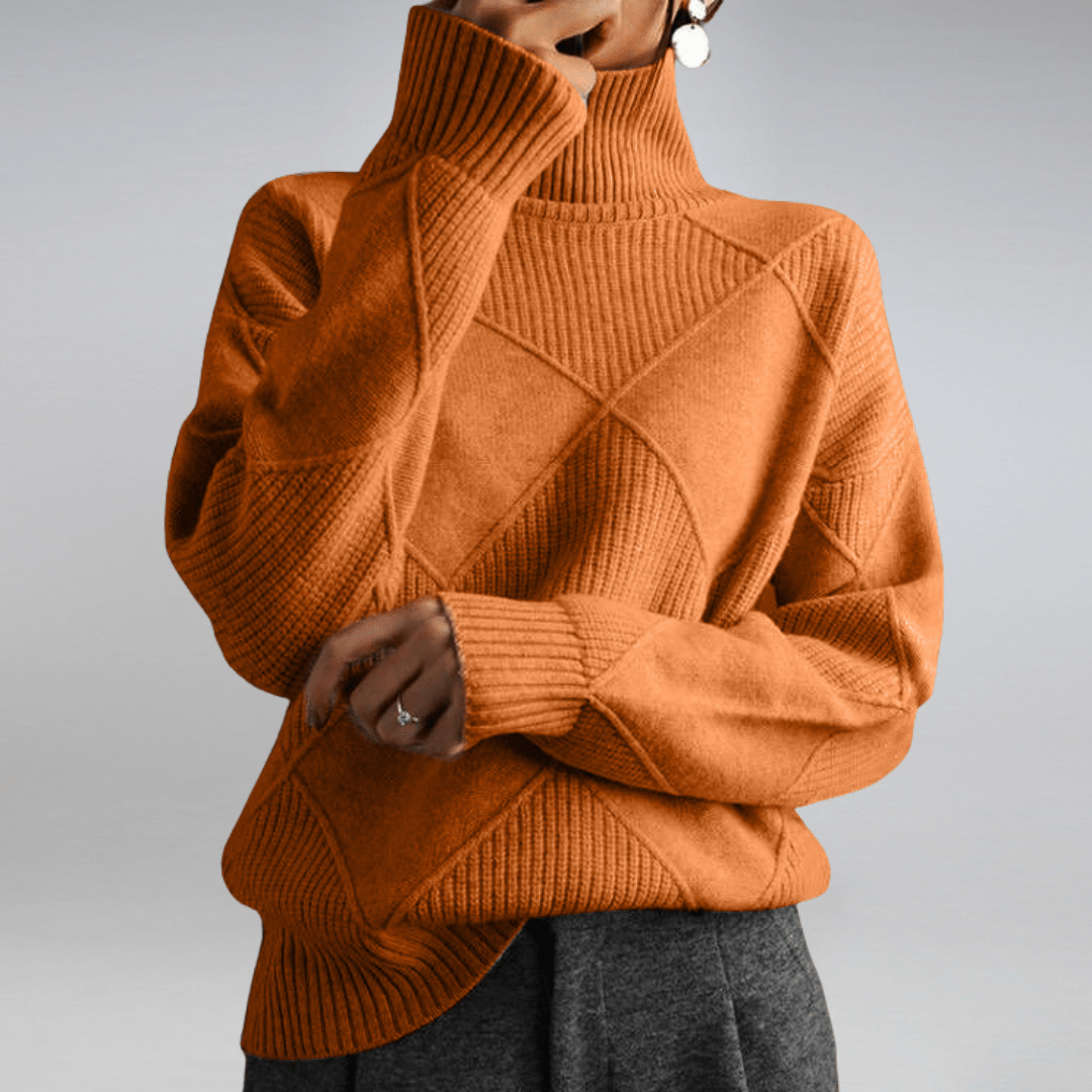 Elena women's cashmere roll-neck sweater in Orange – view 10