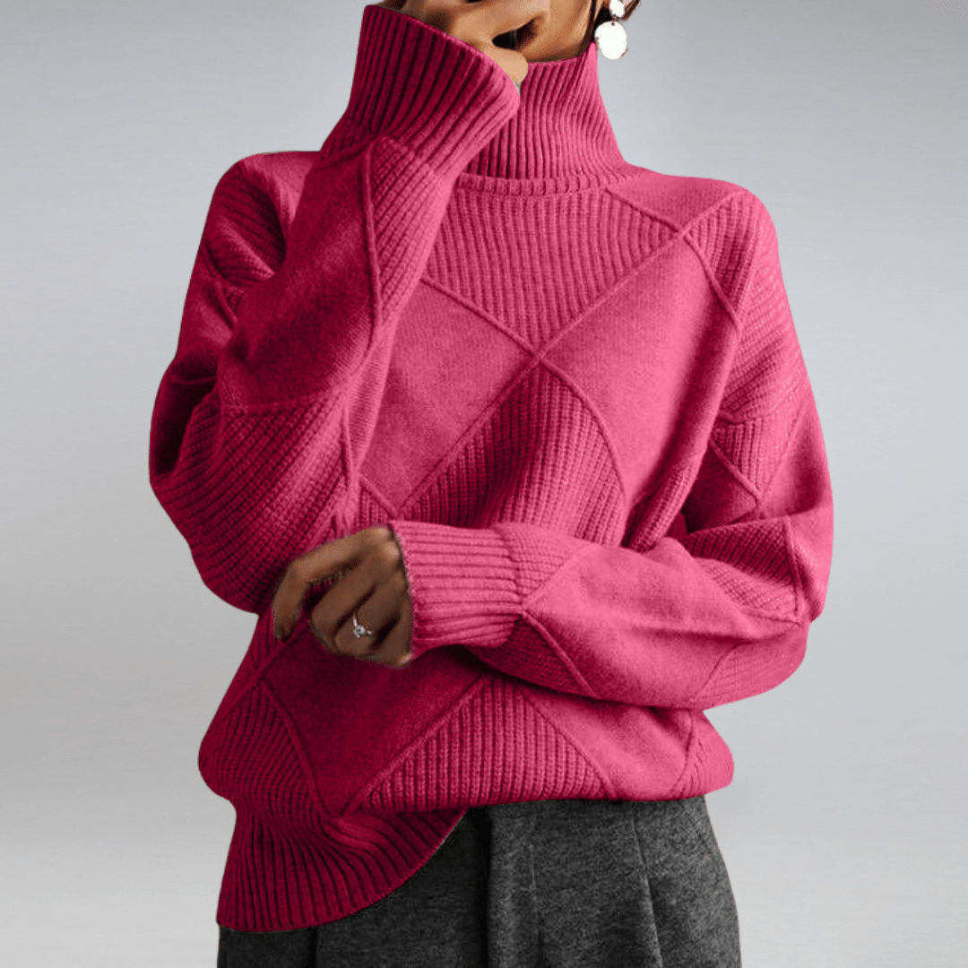 Elena women's cashmere roll-neck sweater in Pink – view 3