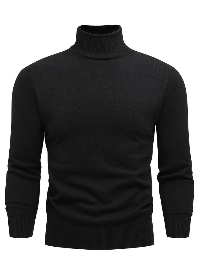 Men's casual knit roll-neck sweater in Black