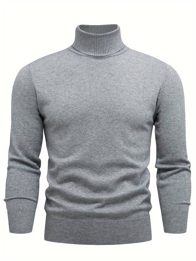 Men's casual knit roll-neck sweater in Grey – view 3