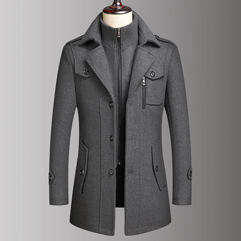 Men's double-collar wool coat in Grey – view 7