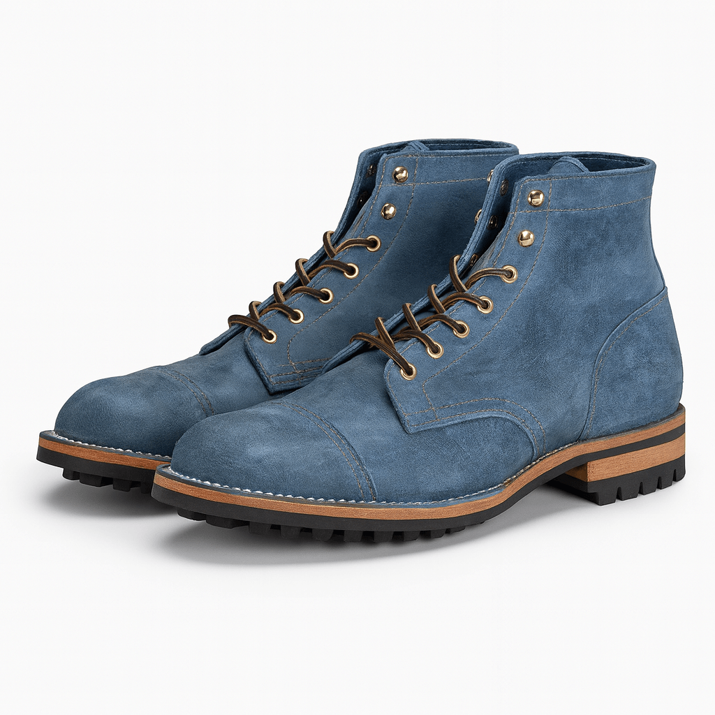 Men's lace-up leather ankle boots in Blue – view 6