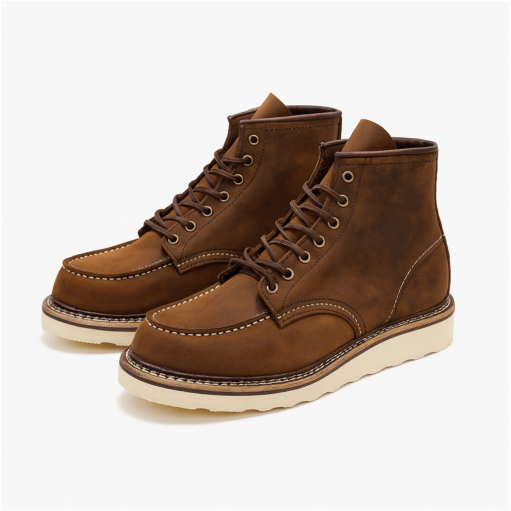 Men's lace-up leather ankle boots with padded insole in Coffee
