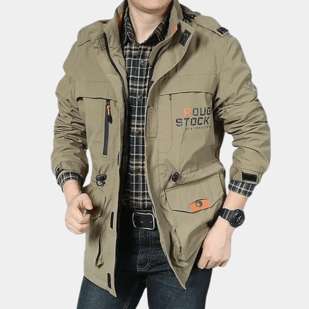 Men's lightweight cargo summer jacket in Khaki – view 2