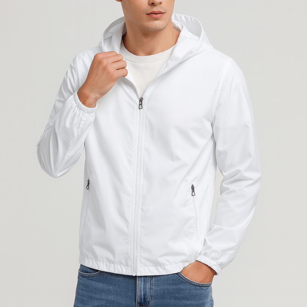 Men's lightweight waterproof jacket with hood in White – view 7