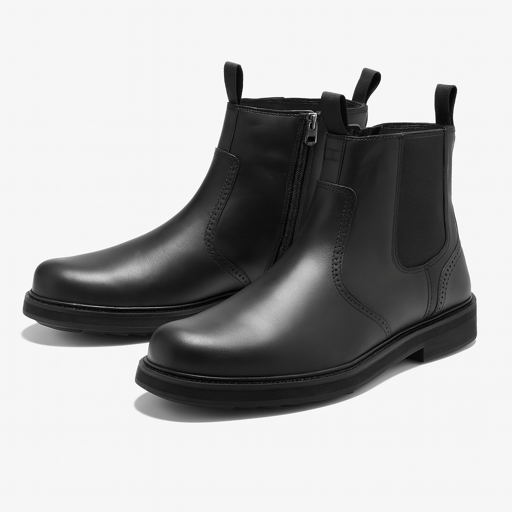 Men's slip-on ankle boots with elastic side panels in Black