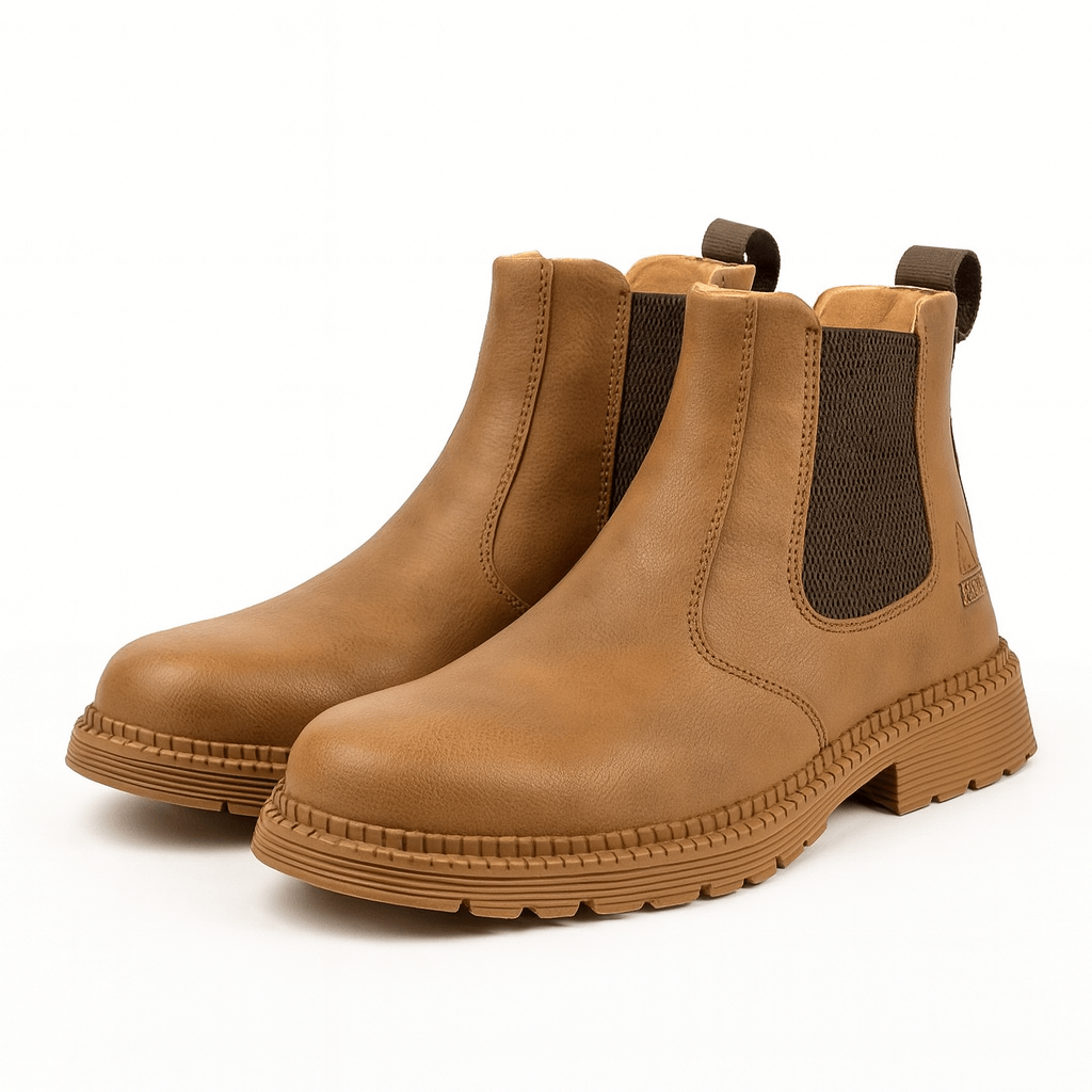 Men's slip-on leather Chelsea boots in Khaki – view 5
