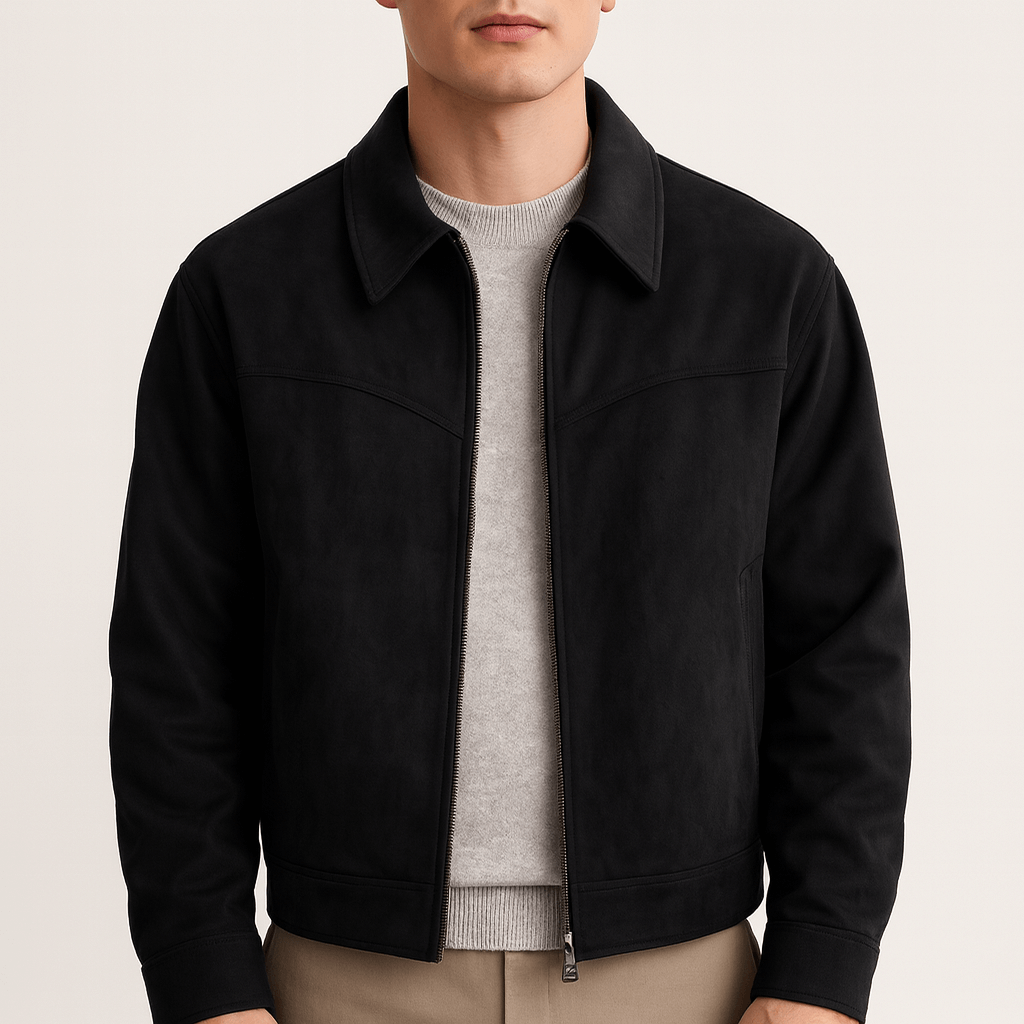 Men's suede bomber jacket in Black – view 2