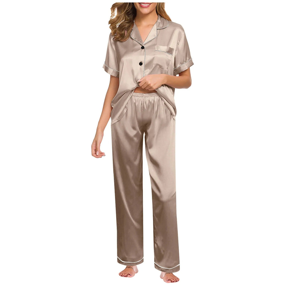 Seraphina women's satin silk pyjamas in Gold – view 9