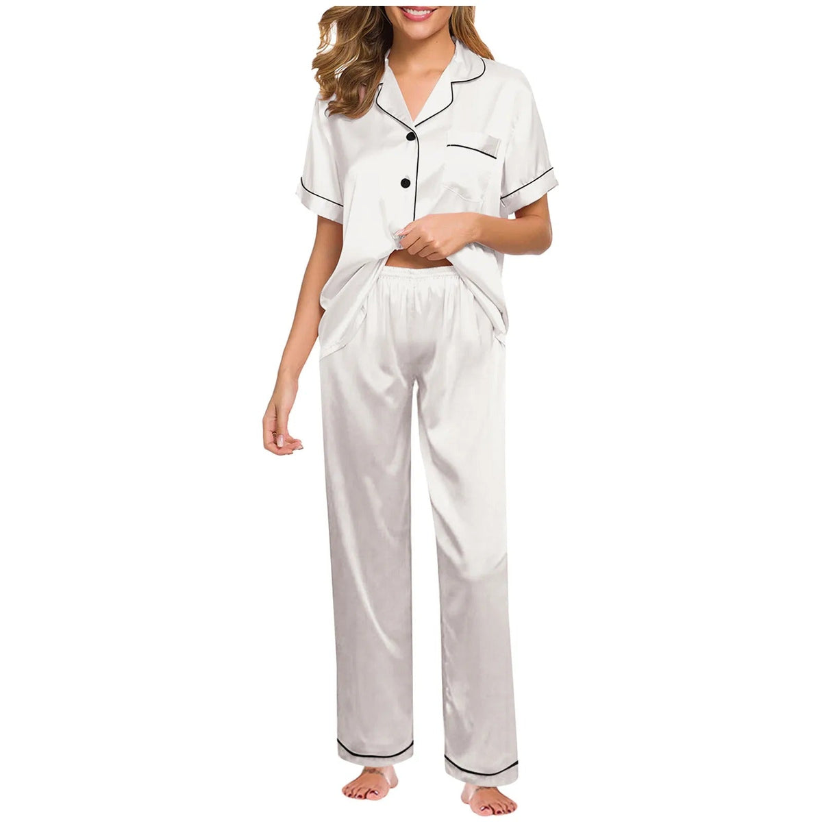 Seraphina women's satin silk pyjamas in White – view 13