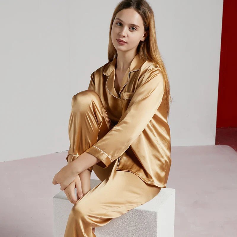 Vivienne women's pure silk pyjamas in Gold – view 12