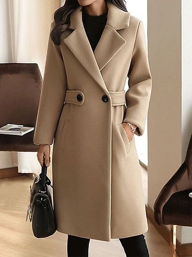 Women's belted wool winter coat in Camel