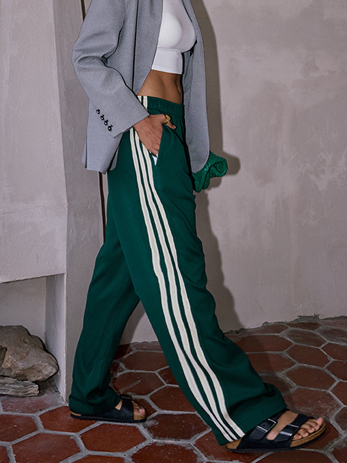 Women's patchwork striped trousers in Green