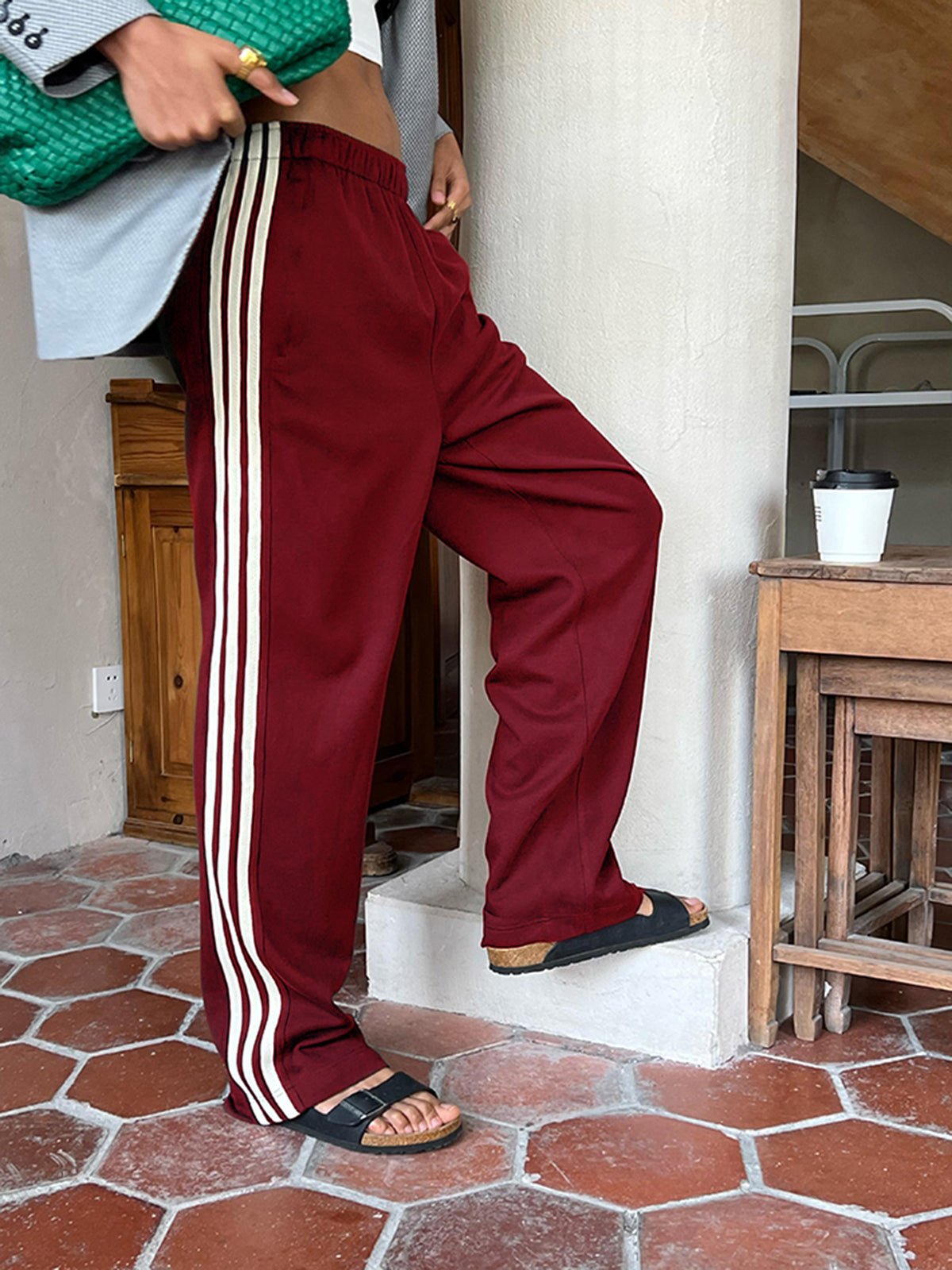 Women's patchwork striped trousers in Red – view 3