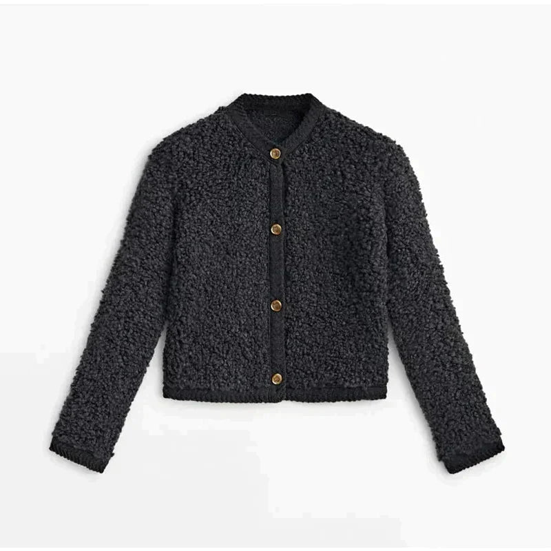 Women's teddy fleece cardigan in Black