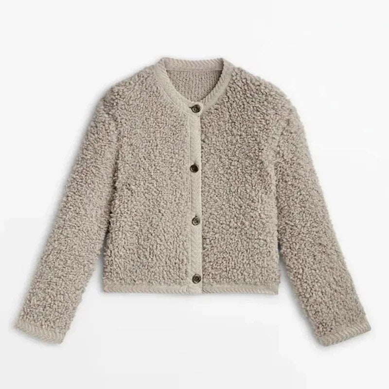 Women's teddy fleece cardigan in Khaki – view 6