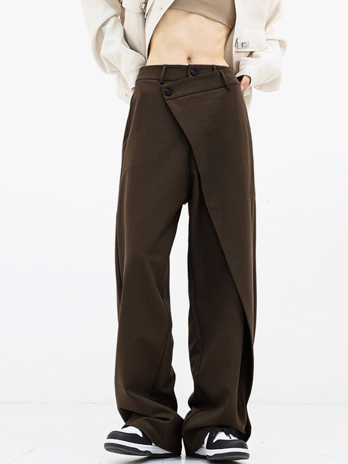 Women's wide-leg trousers with decorative buttons in Dark Brown – view 12