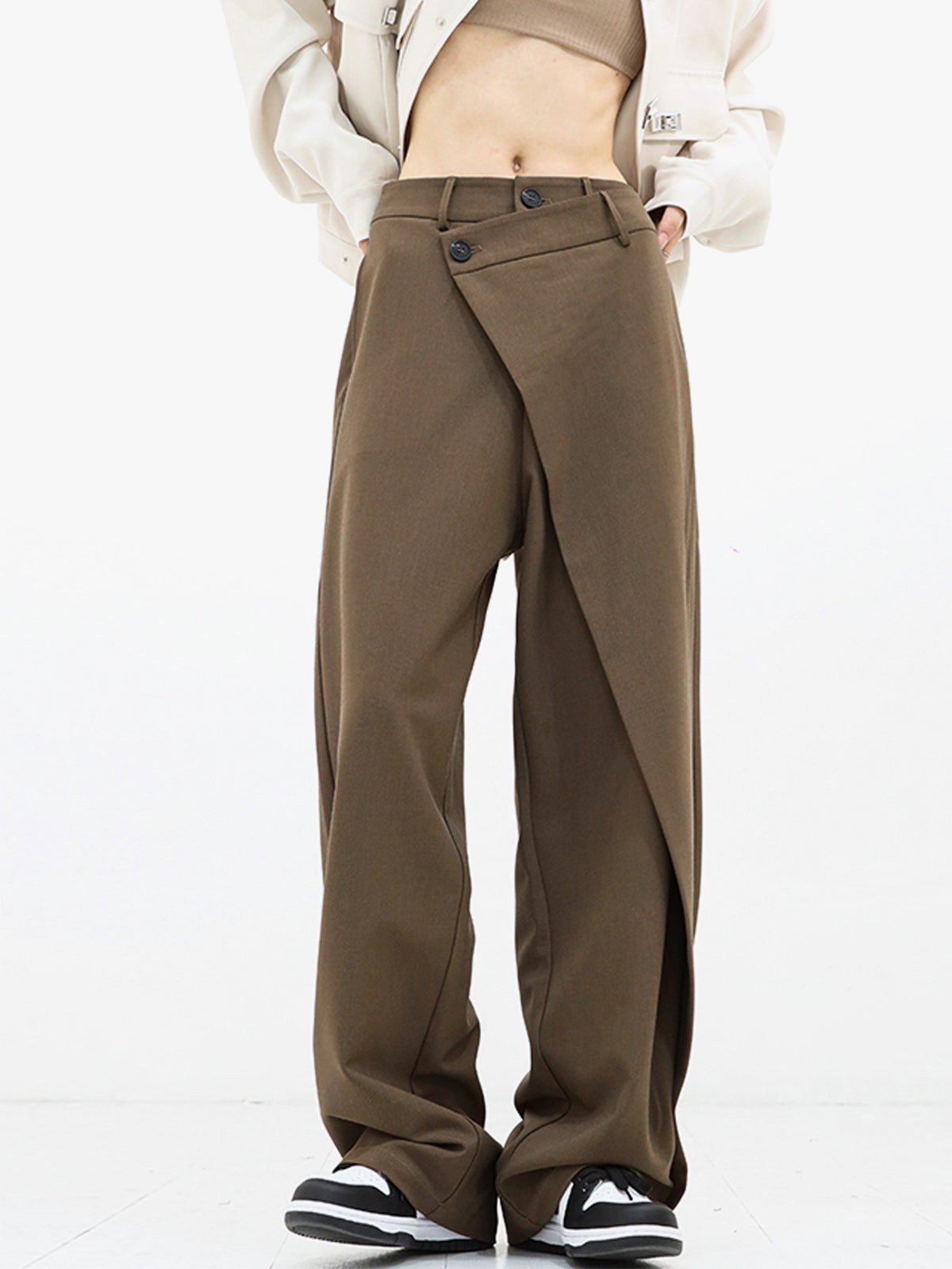 Women's wide-leg trousers with decorative buttons in Light Brown – view 3